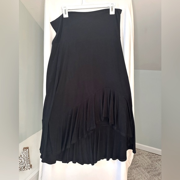 Green Dragon high waist long black skirt with front ruffle slit Size Large - Picture 1 of 7